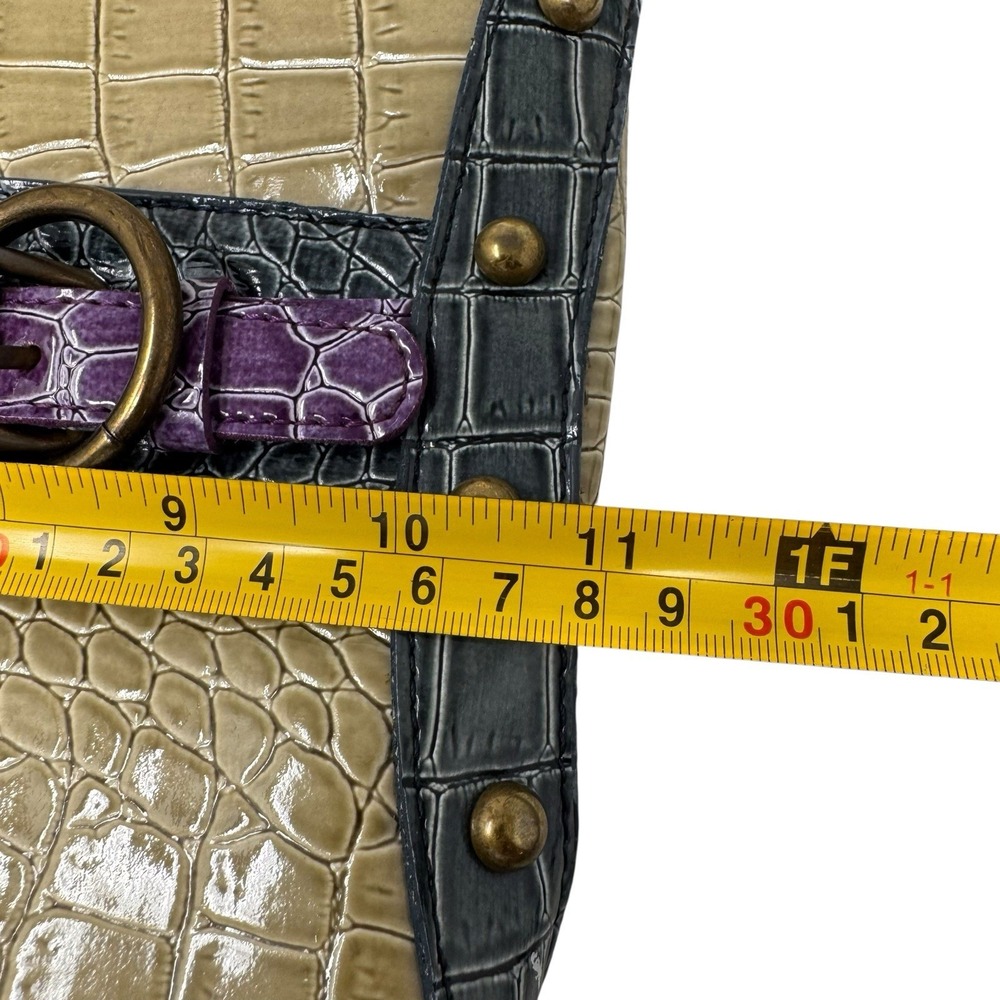 Handbag Green And Purple Faux Crocodile Pattern Shoulder Bag Snap Close - Picture 10 of 11